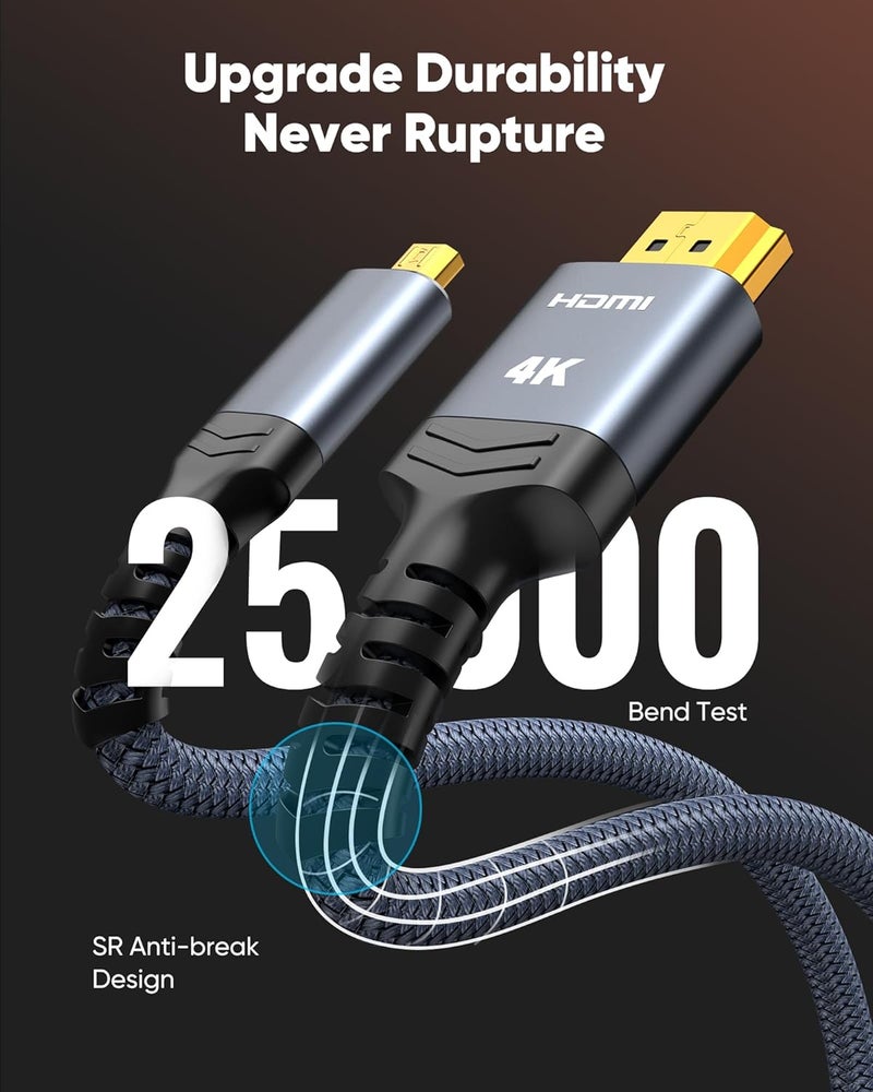 Highwings 4K Micro HDMI to HDMI Cable 10 FT, 4K@60Hz, Micro HDMI Cord HDR Compatible for DSLR Camera, Raspberry Pi, GoPro Hero to TV, Laptop, Computer, Monitor, for Video, Audio, Image, Streaming - Image 5